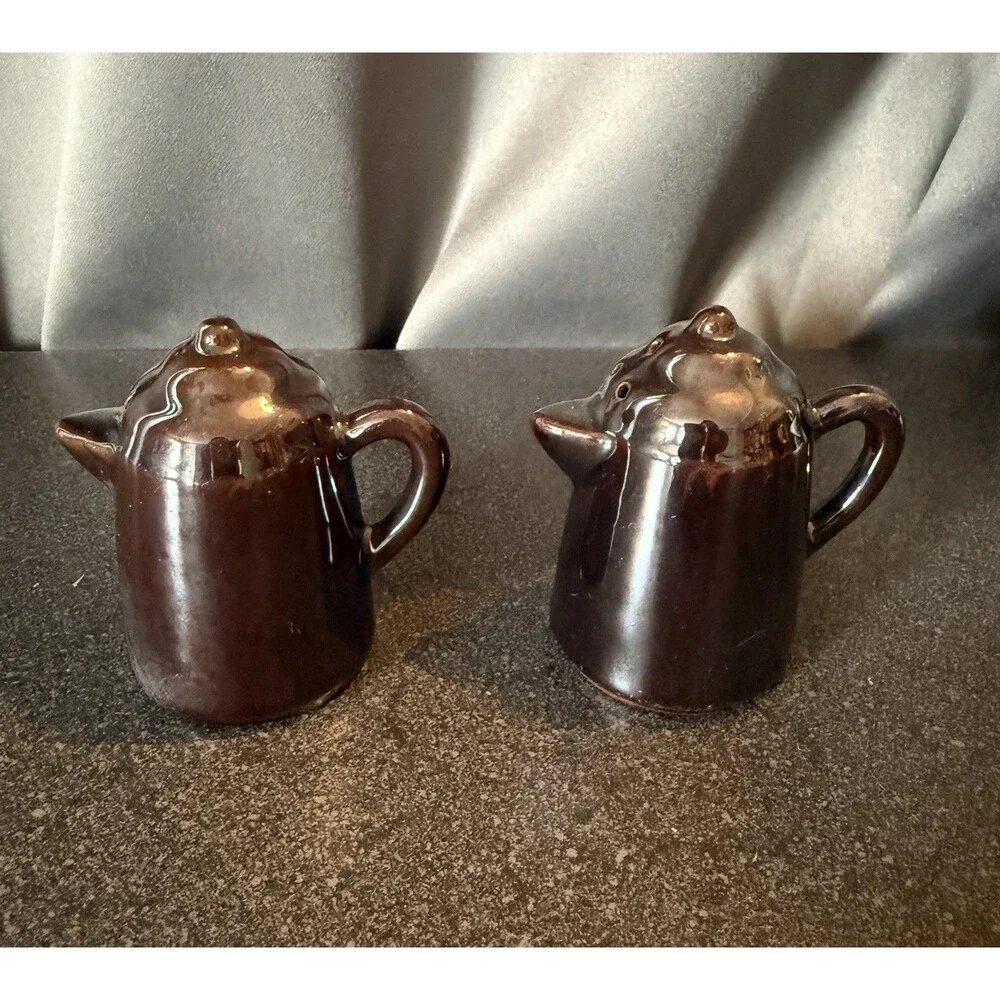 VTG 1950s Ceramic Salt And Pepper Shakers Brown Coffee Pot S Japan Retro MCM